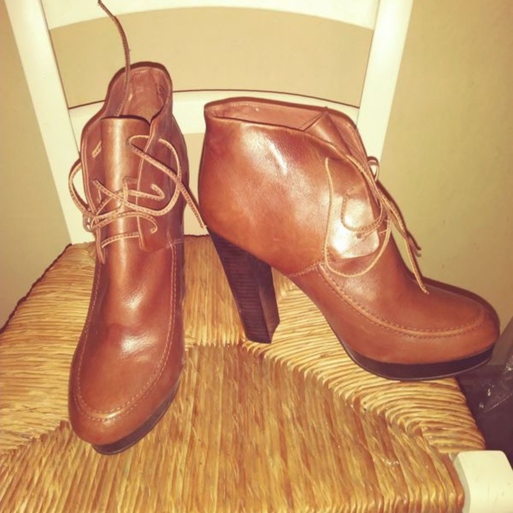 Brown leather booties
